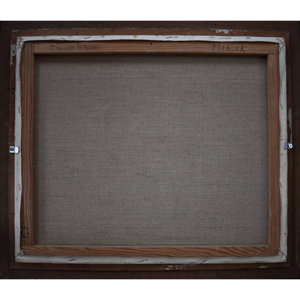 Verso back of Minsk painting showing canvas and frame construction

