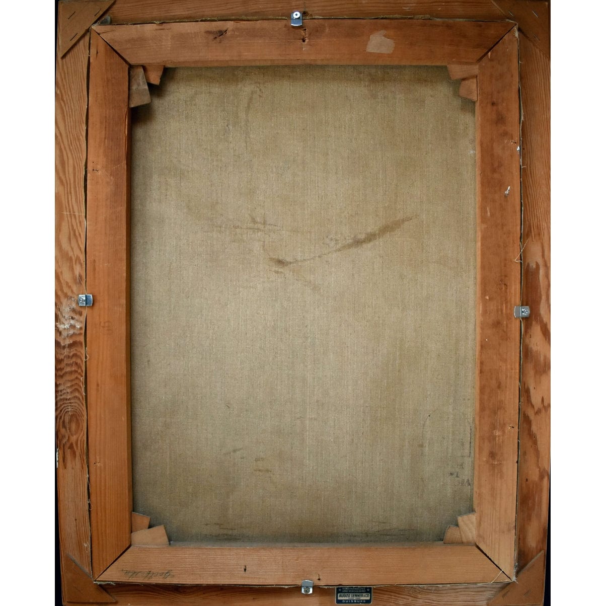 Verso back of Conrad Pfau 1944 painting showing frame construction
