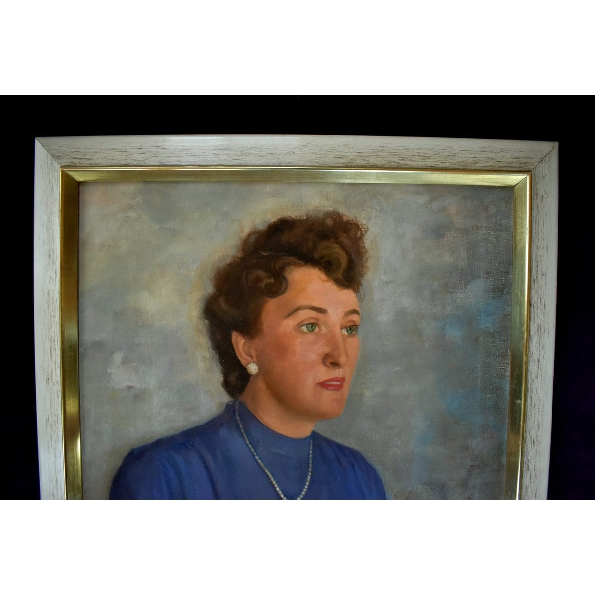 Conrad Pfau 1944 original oil portrait painting woman blue dress vintage German art signed framed