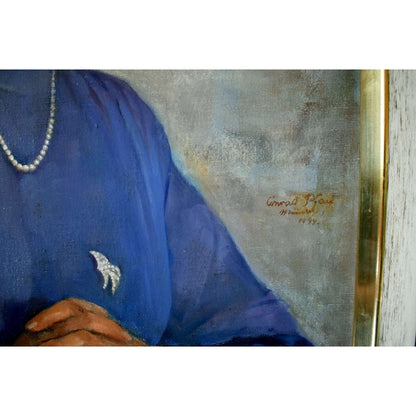 Conrad Pfau 1944 original oil portrait painting woman blue dress vintage German art signed framed