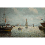 Antique seascape oil painting depicting a harbour with sailboats circa 1880 by D'Arcy Morell for sale at Winckelmann Gallery