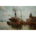 Antique seascape oil painting depicting a harbour with sailboats circa 1880 by D'Arcy Morell for sale at Winckelmann Gallery