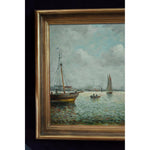 Antique seascape oil painting depicting a harbour with sailboats circa 1880 by D'Arcy Morell for sale at Winckelmann Gallery