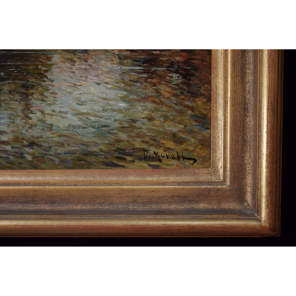 Antique seascape oil painting depicting a harbour with sailboats circa 1880 by D'Arcy Morell for sale at Winckelmann Gallery