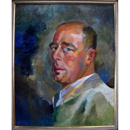 Edmond Dutry portrait painting 1950 oil on canvas Belgian artist unsigned man in ornate gilded frame.
