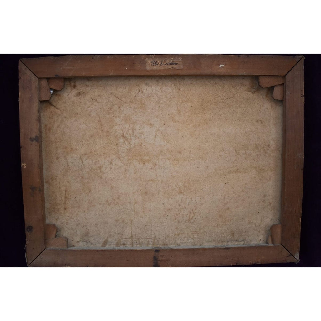 Verso back of Sørensen painting showing canvas Denmark 1930s
