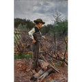 Elisabeth Warling 1890 boy gathering wood Swedish landscape painting
