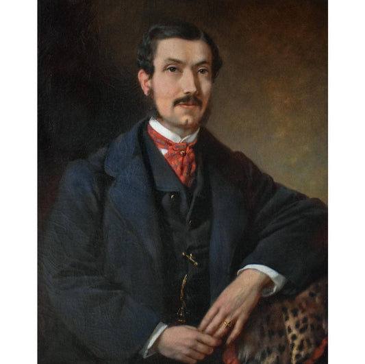 Franz Sterrer 1863 oil portrait gentleman with leopard skin Austrian
