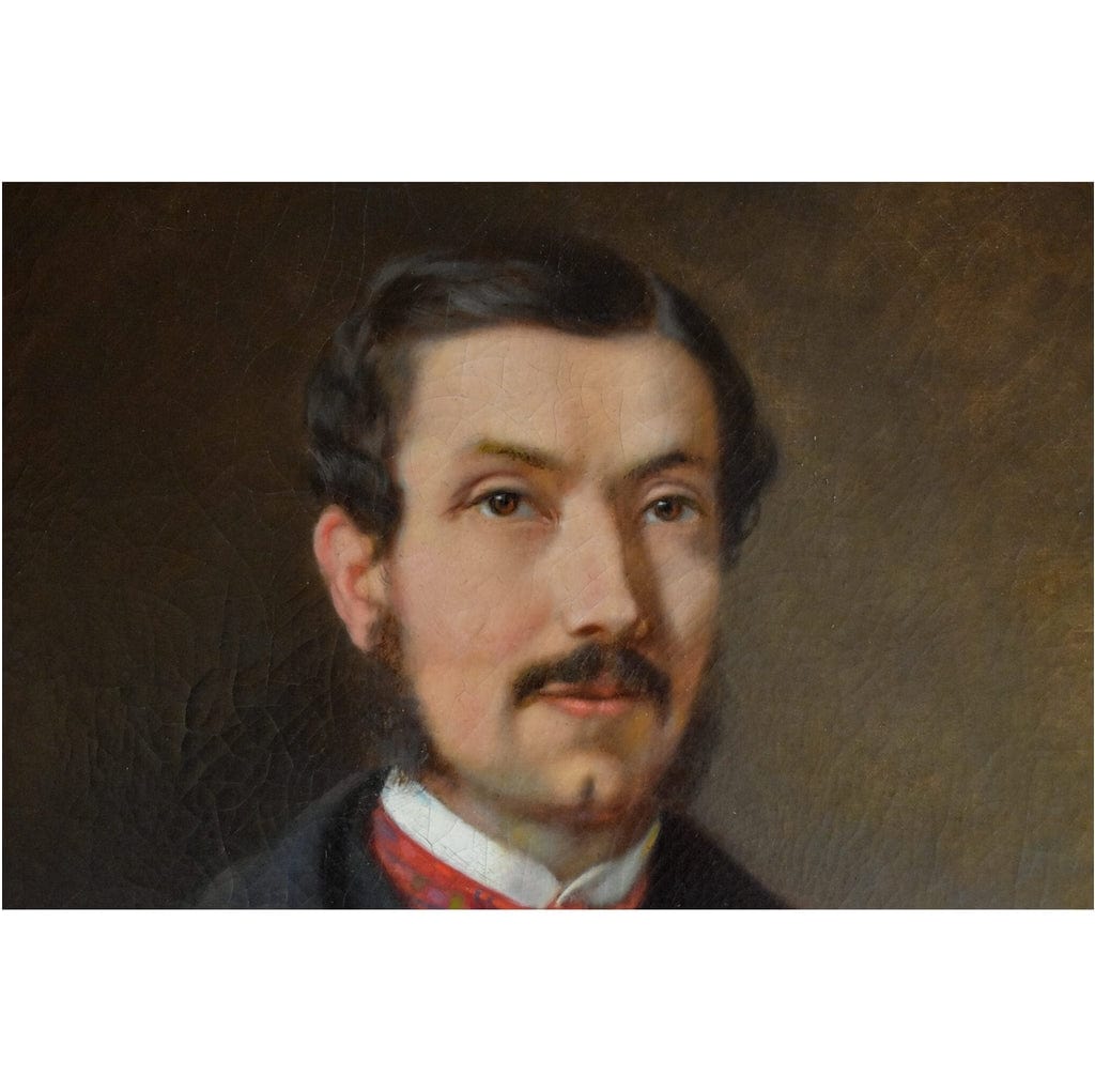 Close-up detail gentleman's face red cravat Franz Sterrer 1863
