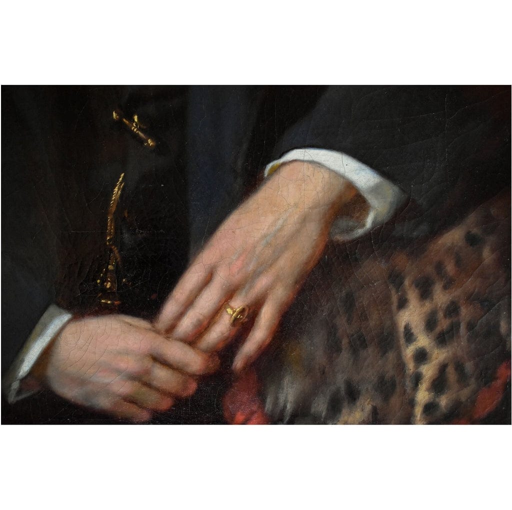Detail view of leopard skin and gold ring initial P Sterrer 1863
