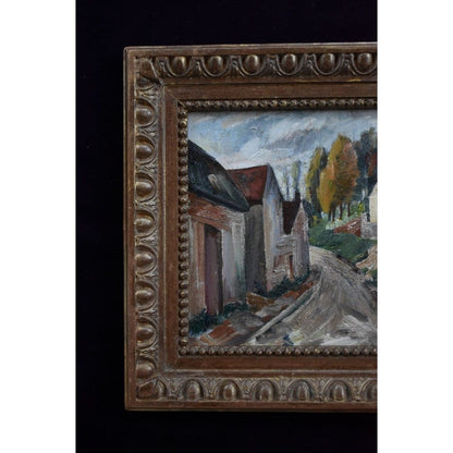 Framed oil painting of a French village scene by M. Davic in Post-Impressionist style, for sale at Winckelmann Gallery.
