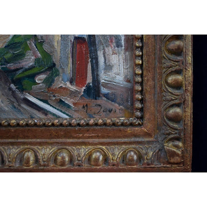 Framed oil painting of a French village scene by M. Davic in Post-Impressionist style, for sale at Winckelmann Gallery.