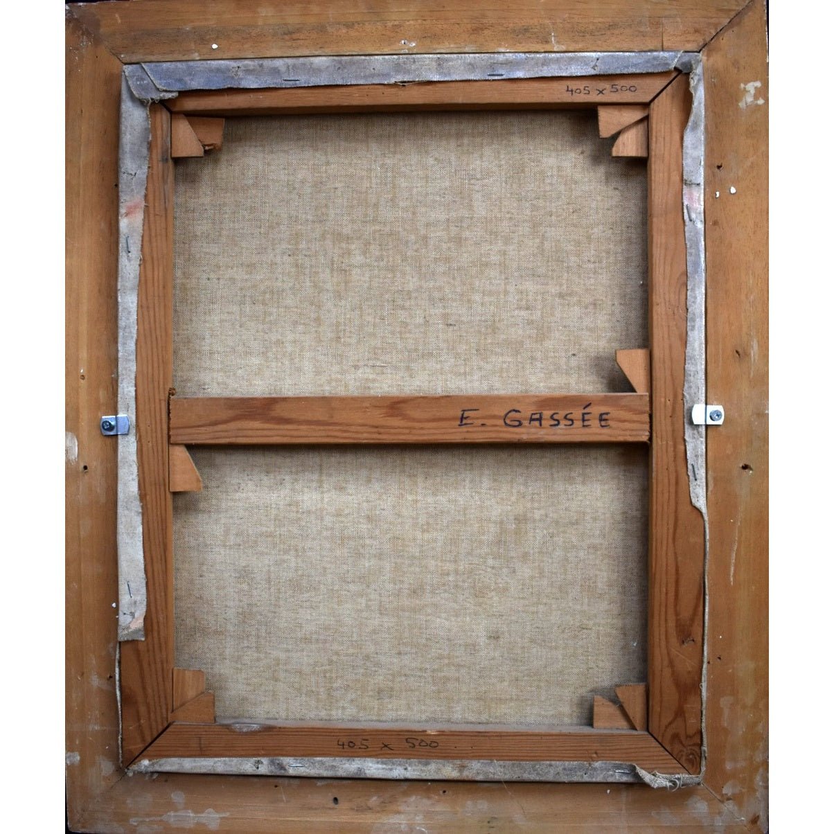 Verso back of Gassée painting showing canvas and stretcher Belgium
