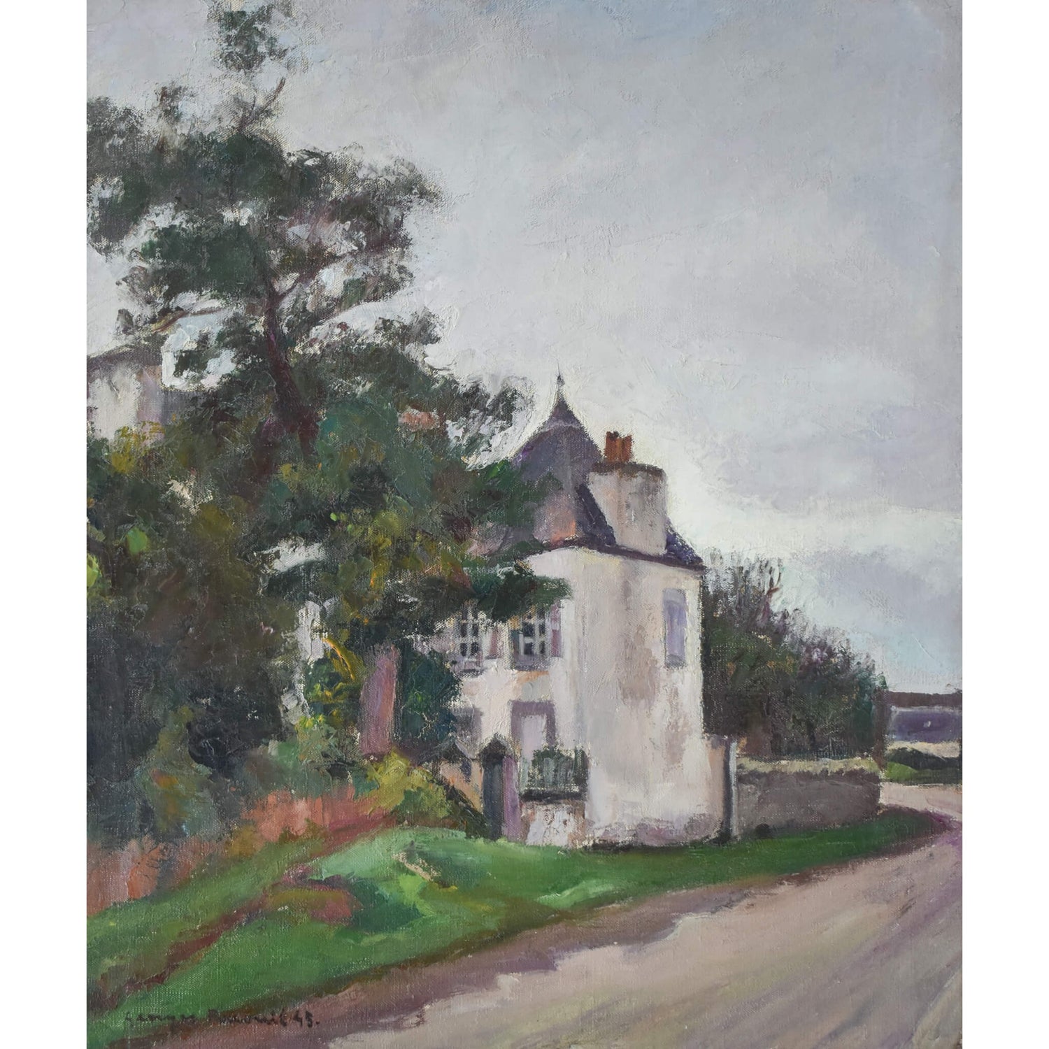Post-impresionist landscape painting by Georges Pacouil depicting a country house in Brittany for sale at Winckelmann Gallery