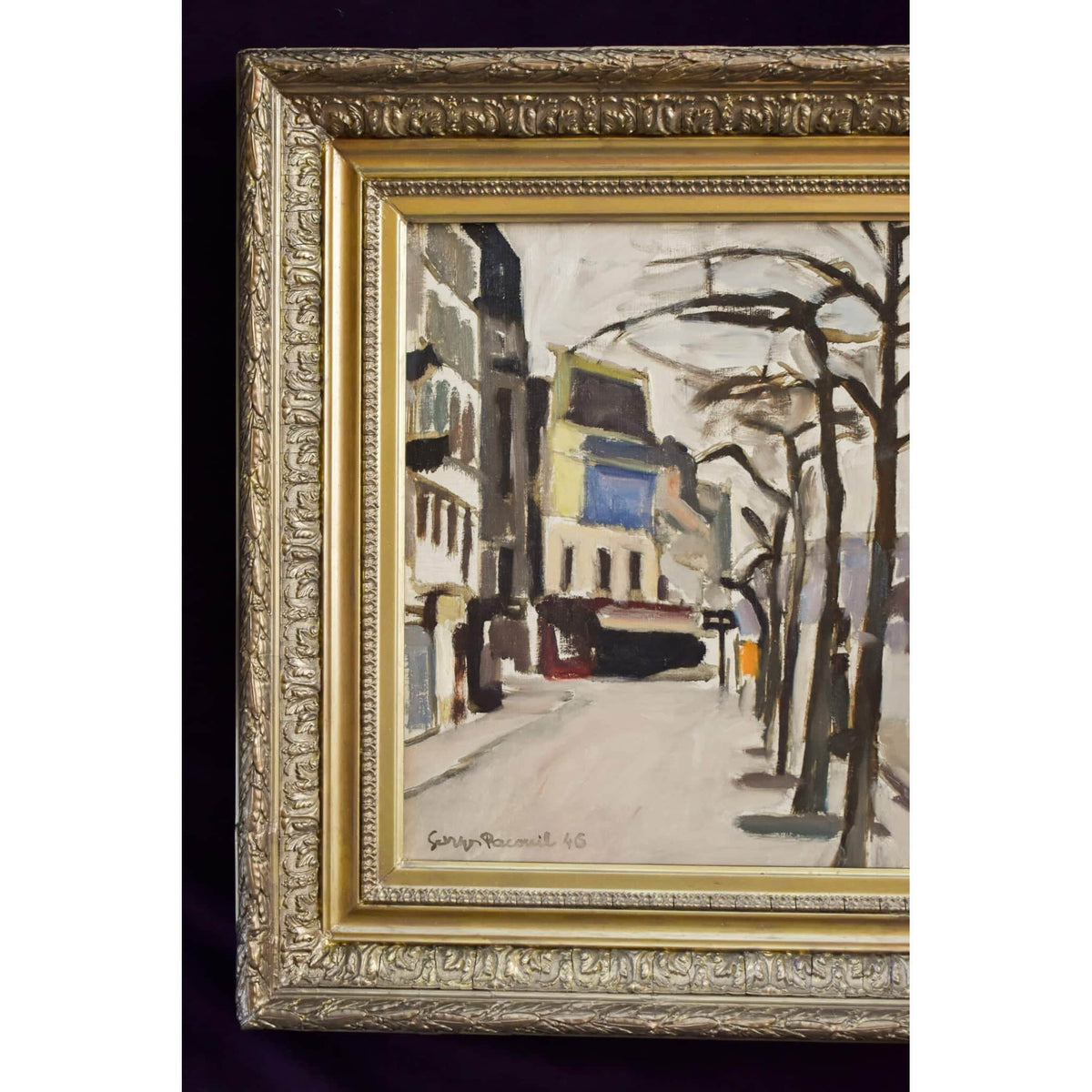 Georges Pacouil oil painting depicting a Paris Sstreet in winter  Winckelmann Gallery