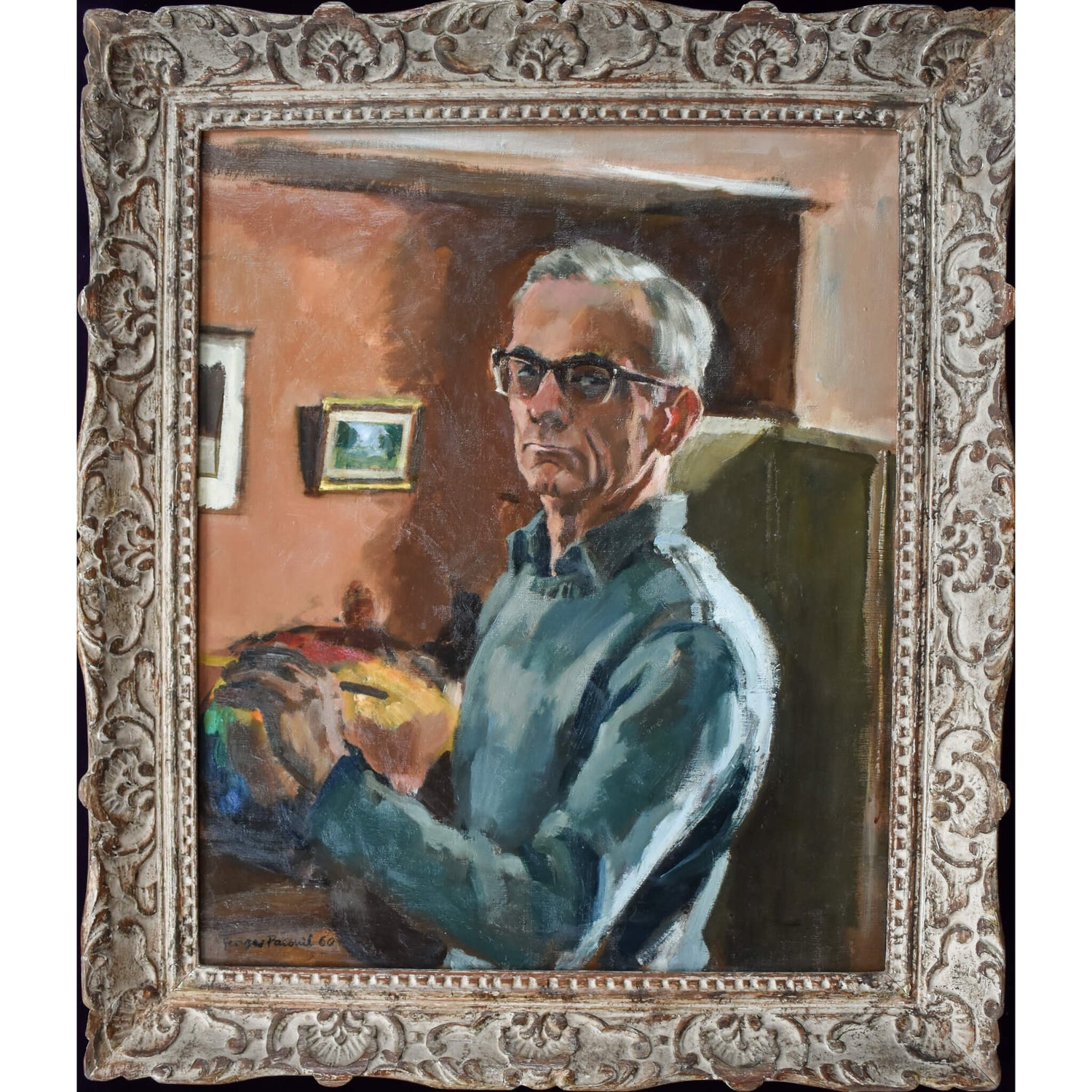 Original self-portrait oil painting by the post-impressionist painter Georges Pacouil for sale at Winckelmann Gallery