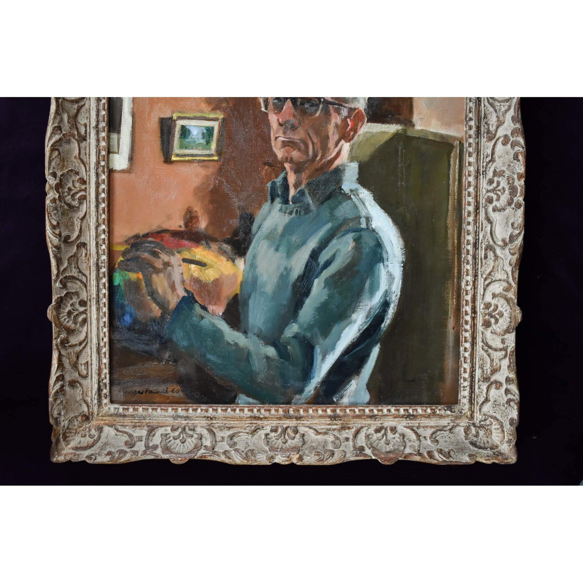 Original self-portrait oil painting by the post-impressionist painter Georges Pacouil for sale at Winckelmann Gallery