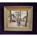 Vintage post-impresionist oil painting depicting a Paris street in winter by Georges Pacouil, for sale at Winckelmann Gallery