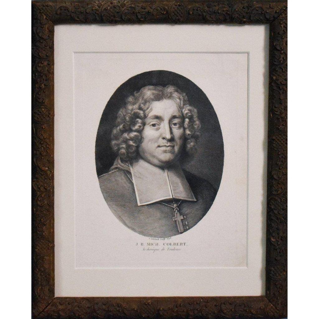 Gerard Edelinck 1693 engraving Archbishop Colbert portrait in carved frame
