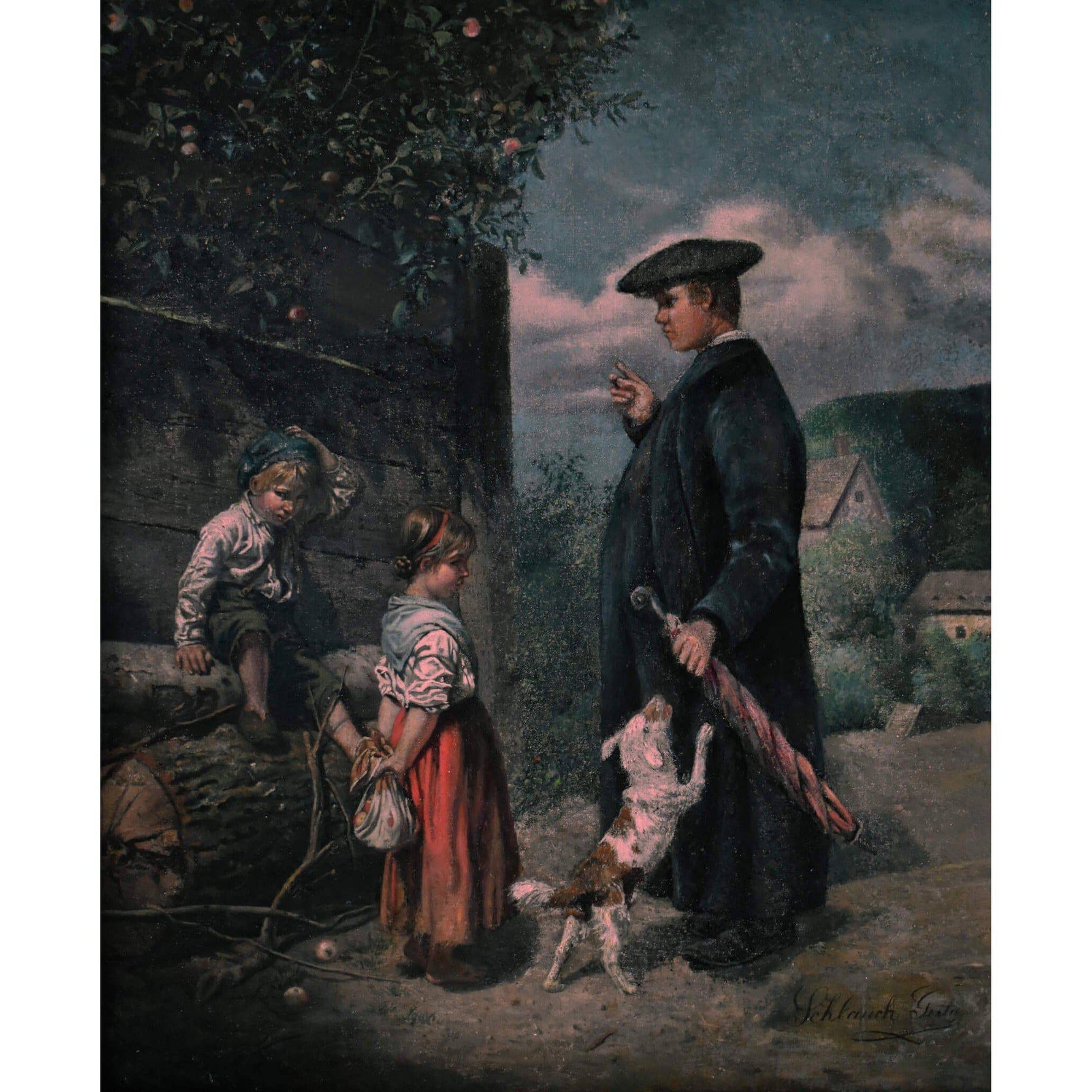 Gerta Schlauch oil painting scene priest scolding children Winckelmann Gallery