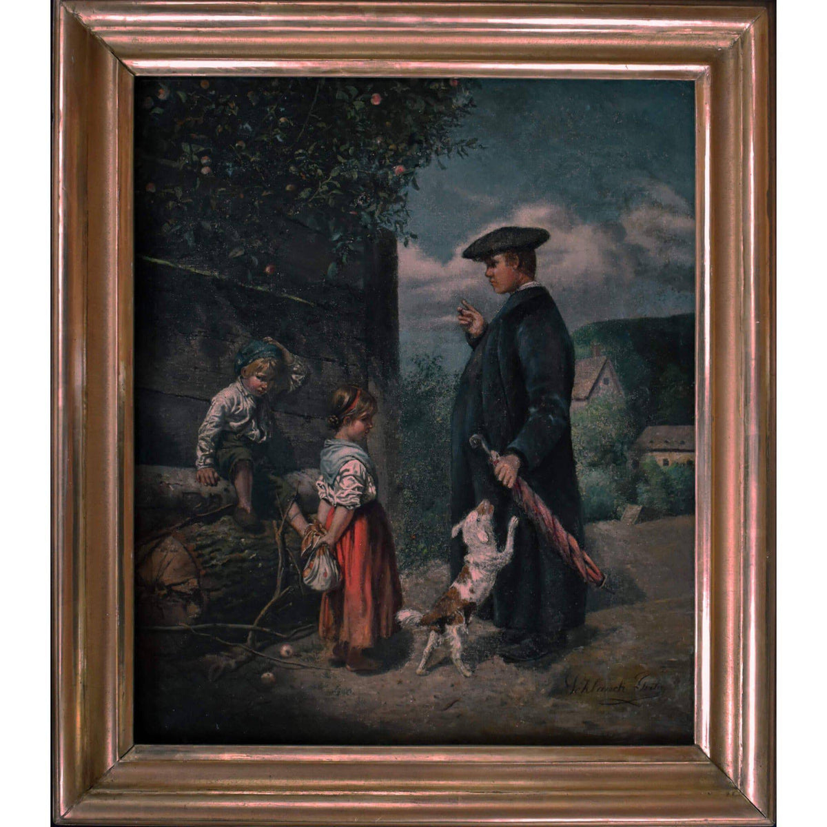 Gerta Schlauch oil painting scene priest scolding children Winckelmann Gallery