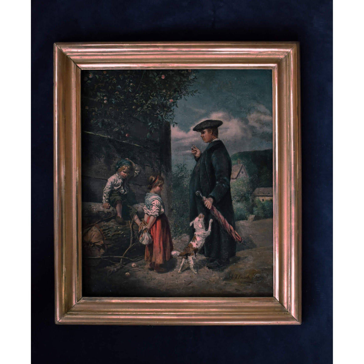 Gerta Schlauch oil painting scene priest scolding children Winckelmann Gallery