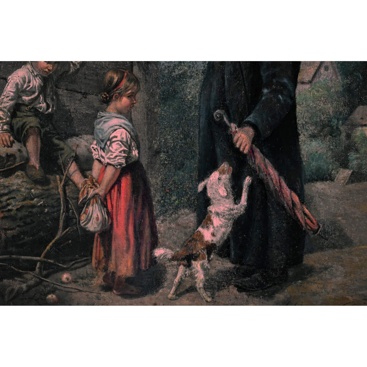 Gerta Schlauch oil painting scene priest scolding children Winckelmann Gallery