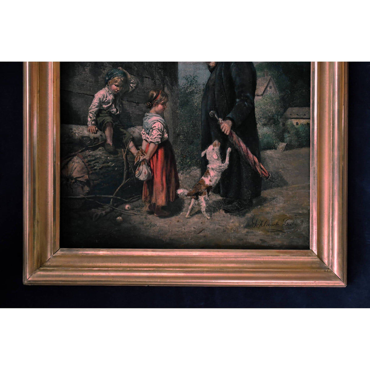 Gerta Schlauch oil painting scene priest scolding children Winckelmann Gallery