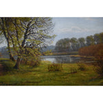 Late 19th century oil painting by Danish artist Godtfred Rump depicting a river landscape for sale at Winckelmann Gallery