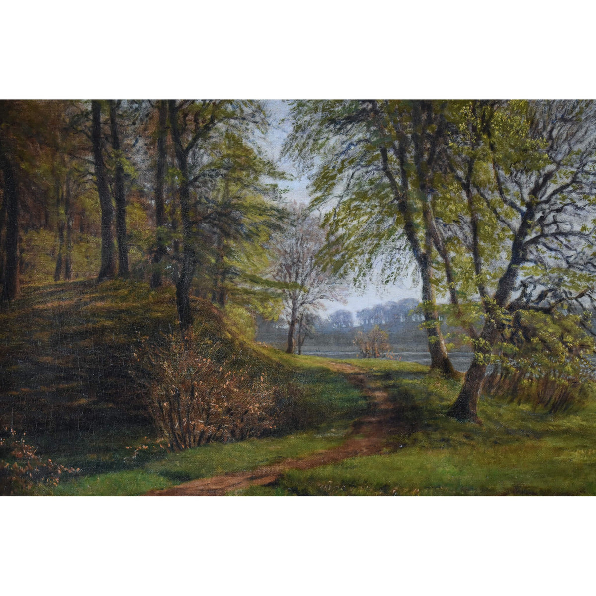 Late 19th century oil painting by Danish artist Godtfred Rump depicting a river landscape for sale at Winckelmann Gallery