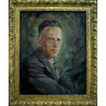 Hans Merz 1940s oil portrait of man in ornate gilded baroque frame
