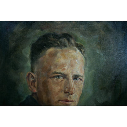Hans Merz 1940s oil male portrait painting in ornate gold baroque frame, vintage European artwork, original canvas