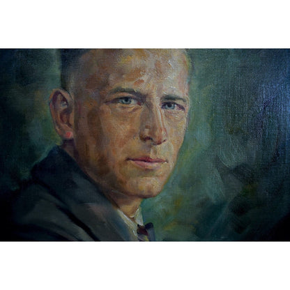 Hans Merz 1940s oil male portrait painting in ornate gold baroque frame, vintage European artwork, original canvas