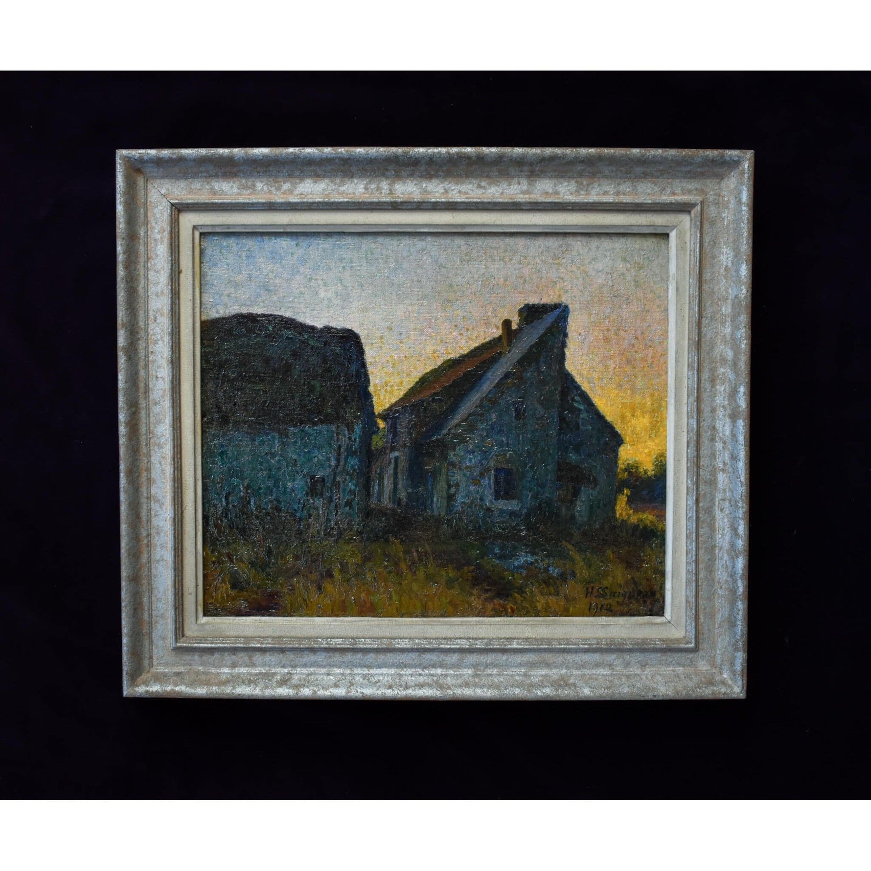 Henri Laigneau oil painting depicting a farm at sunset Winckelmann Gallery