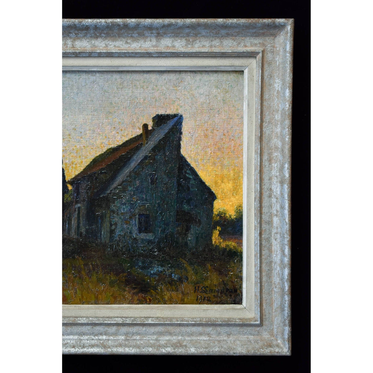 Henri Laigneau oil painting depicting a farm at sunset Winckelmann Gallery