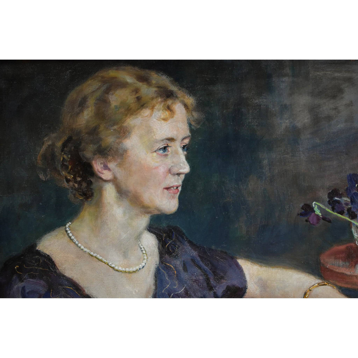 Hugo Backmansson oil painting depicting a portrait of a woman in profile Winckelmann Gallery