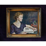 Vintage oil painting portrait of a woman in profile by Finland painter Hugo Backmansson for sale at Winckelmann Gallery