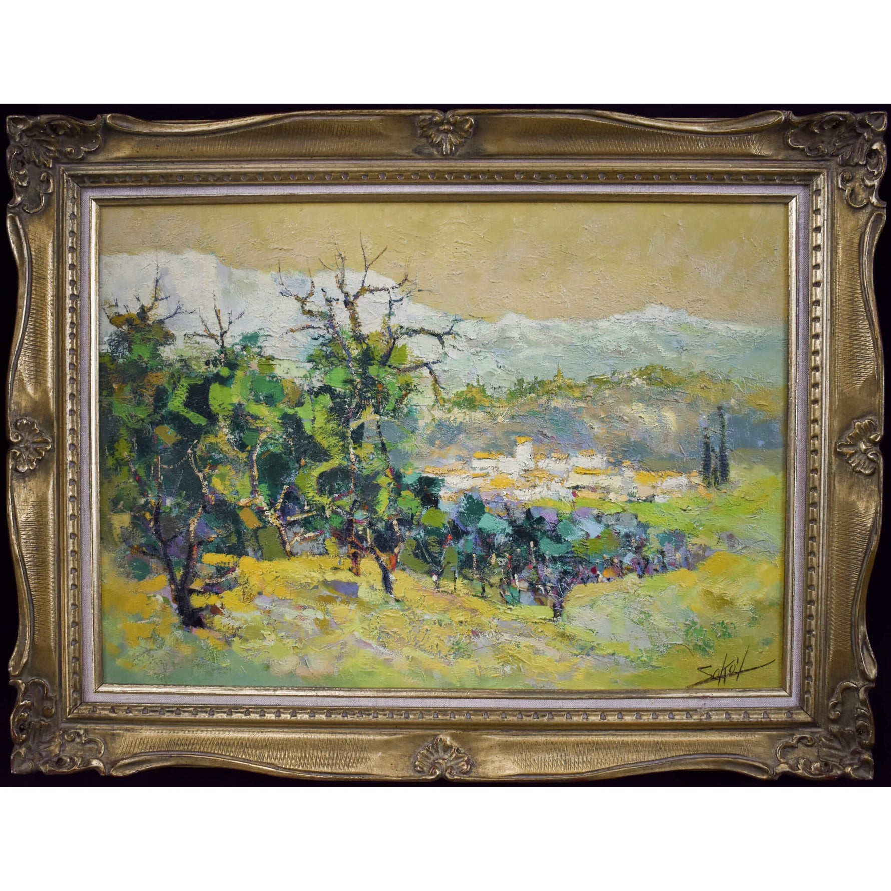 Mid century post-impressionist oil painting landscape of Haute Provence by Jacques Sokol for sale at Winckelmann Gallery