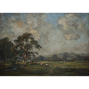 Original oil painting by James Herbert Snell depicting a landscape with cows, circa 1900, for sale at Winckelmann Gallery