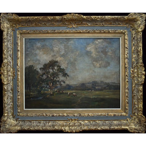 Original oil painting by James Herbert Snell depicting a landscape with cows, circa 1900, for sale at Winckelmann Gallery