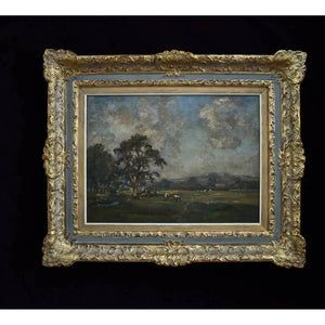 Original oil painting by James Herbert Snell depicting a landscape with cows, circa 1900, for sale at Winckelmann Gallery