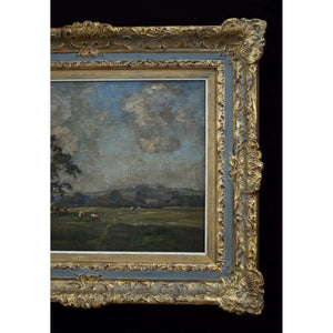 Original oil painting by James Herbert Snell depicting a landscape with cows, circa 1900, for sale at Winckelmann Gallery