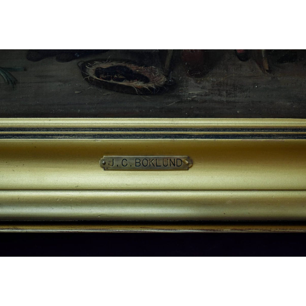 Detail of cookware and household implements Boklund genre scene
