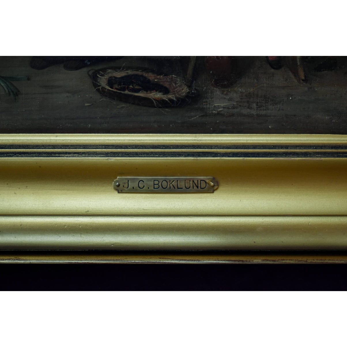 Detail of cookware and household implements Boklund genre scene
