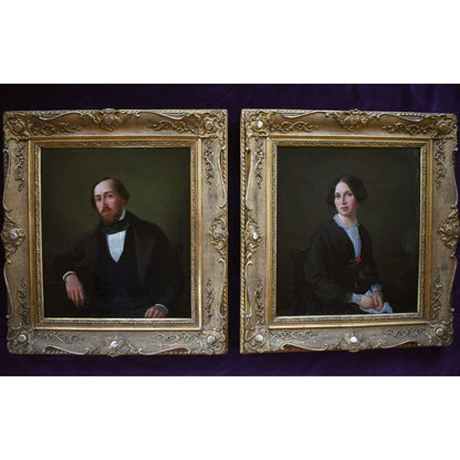 German Jewish merchant family portrait pair 1850s Lorenz Clasen Frankfurt bourgeoisie art Biedermeier portrait