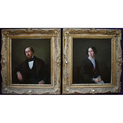 Lorenz Clasen German oil portrait painting 1850s Bloch family Frankfurt bourgeois couple Düsseldorf School Biedermeier portrait