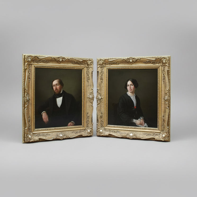 Lorenz Clasen Bloch family portrait pair 1850s Frankfurt bourgeoisie