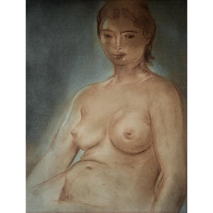 Original drawing pastel painting of Louis Muhlstock depicting a nude female figure, for sale at Winckelmann Gallery