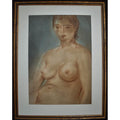 Louis Muhlstock 1960 sitting nude pastel drawing in frame
