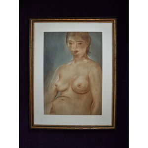 Original drawing pastel painting of Louis Muhlstock depicting a nude female figure, for sale at Winckelmann Gallery